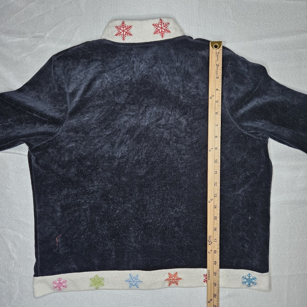 Onque Petite Womens Navy Velour Christmas Santa Reindeer Button Cardigan PS - Picture 7 of 10